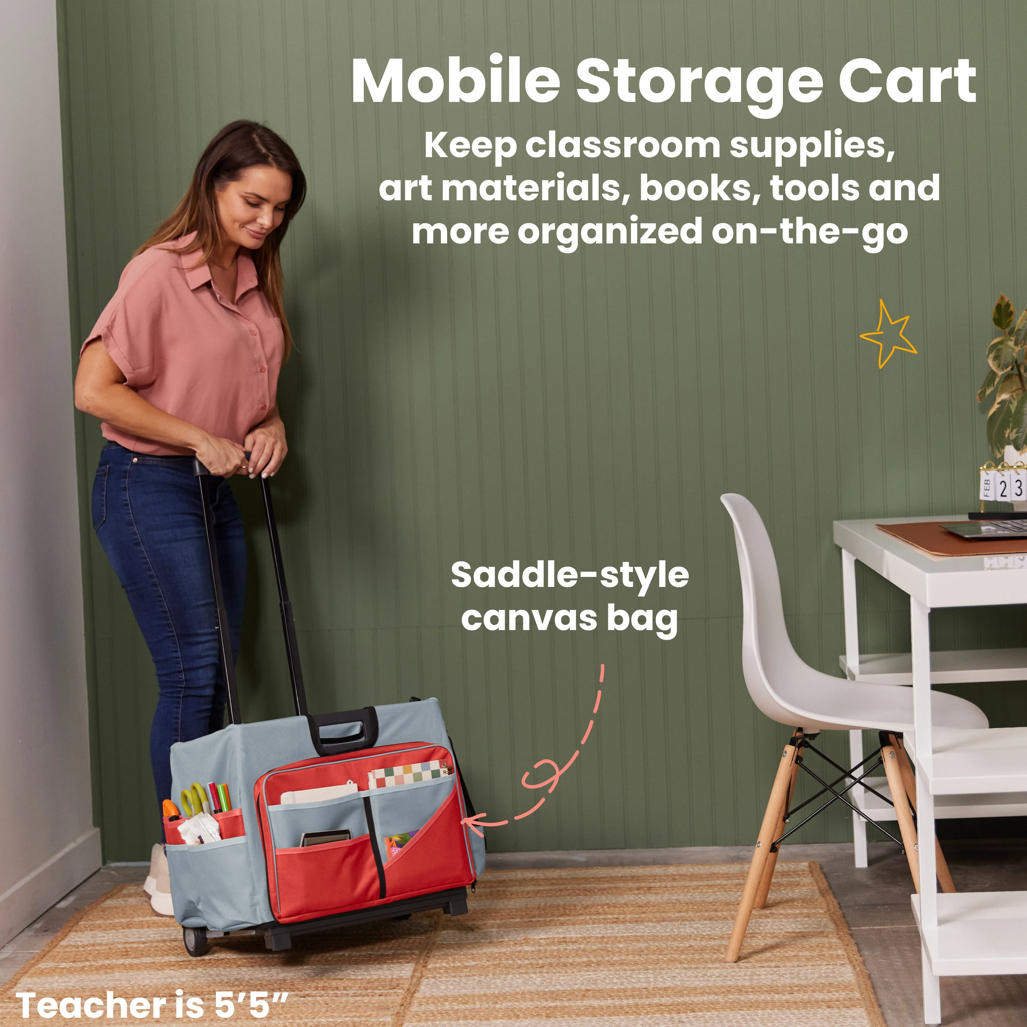 Universal Rolling Cart with Canvas Organizer Bag, Mobile Storage