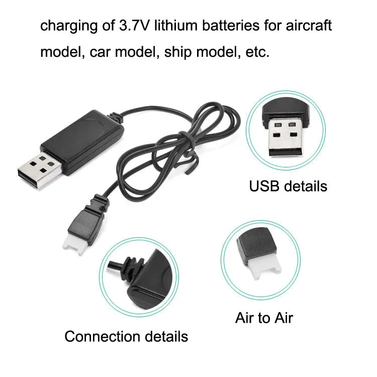 USB Charging Cable 3.7V 350mAh Air To Air Plug Without Protecting For Drone(Black)