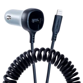 Ventev 12W USB A Car Charger with attached 15W Apple Lightning Cord by Ventev