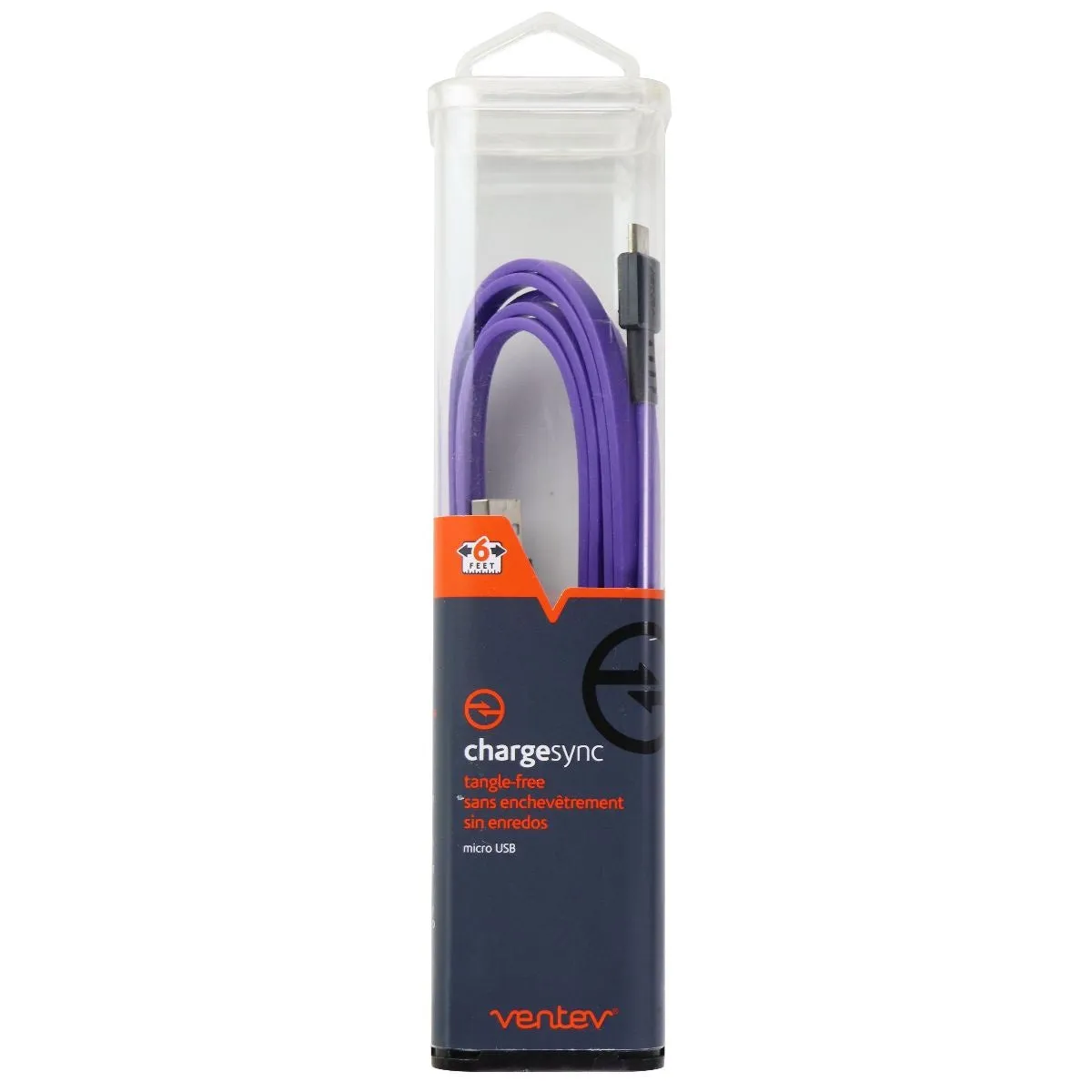 Ventev 6-Foot ChargeSync (Micro-USB) to USB Flat Tangle-Free Cable - Purple