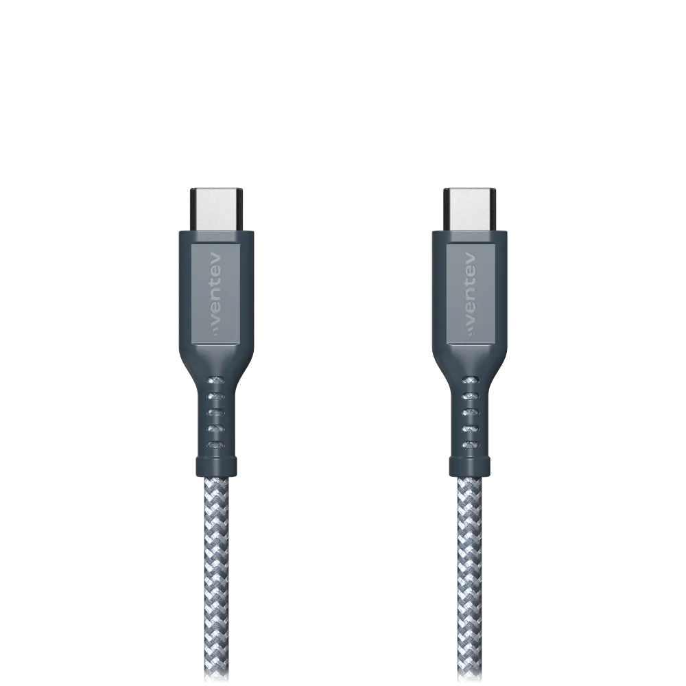 Ventev High Speed USB C to USB C Braided Cable with 2x the Copper for Faster Charging 6ft Gray by Ventev