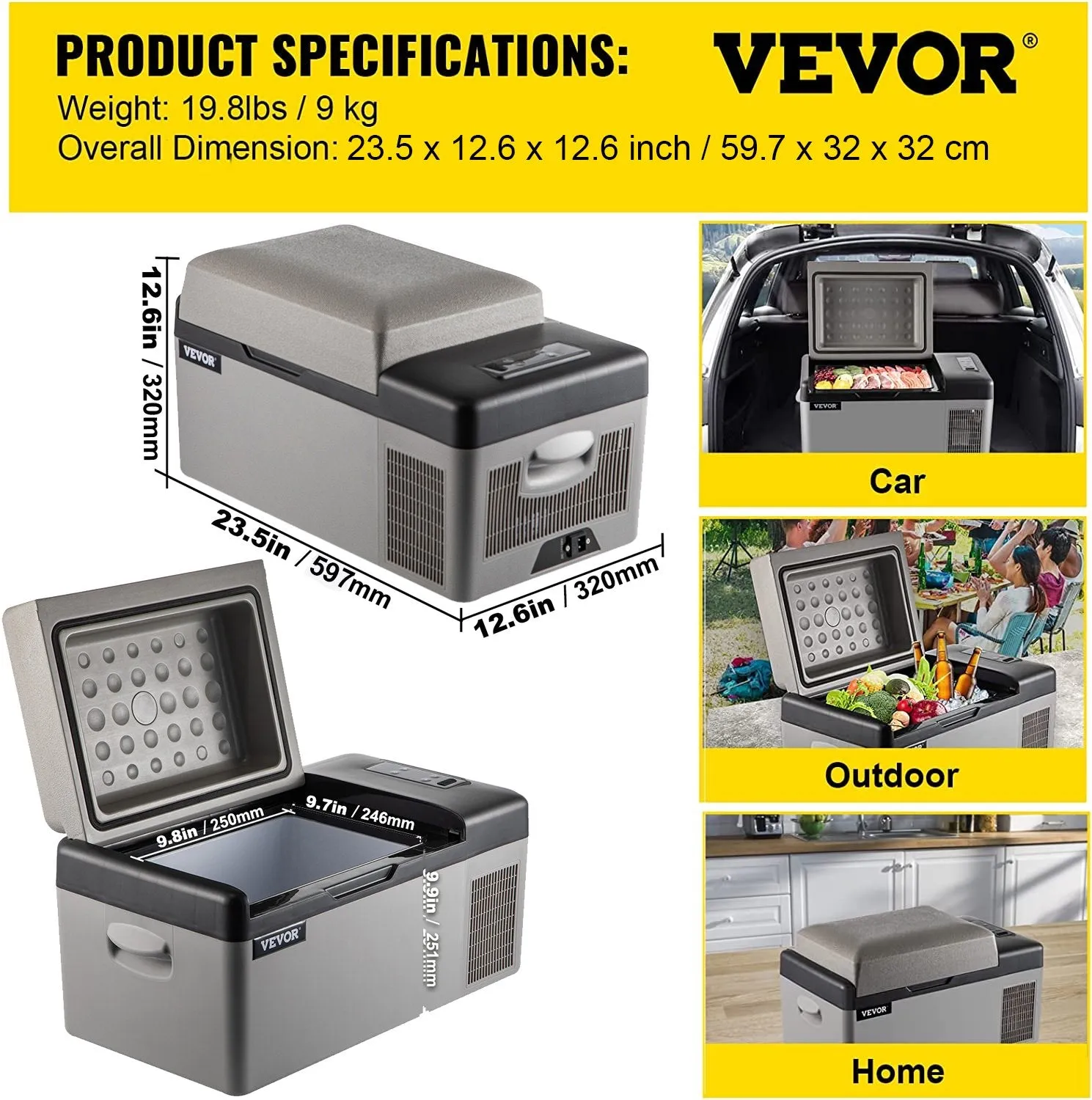 Vevor Portable Refrigerator 21 QT with App Control 12/24V New