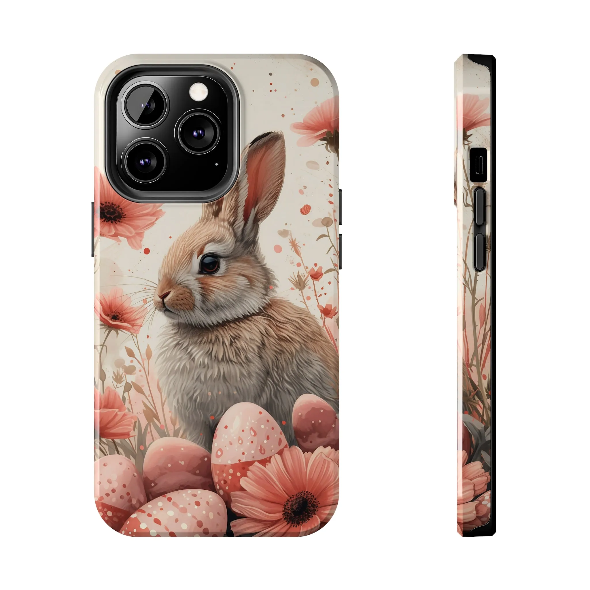 Watercolor Easter Bunny and Spring Flowers Design Phone Case- Lightweight, Impact Resistant Cover for iPhone 6, 6s, 12, 13, 14, 15