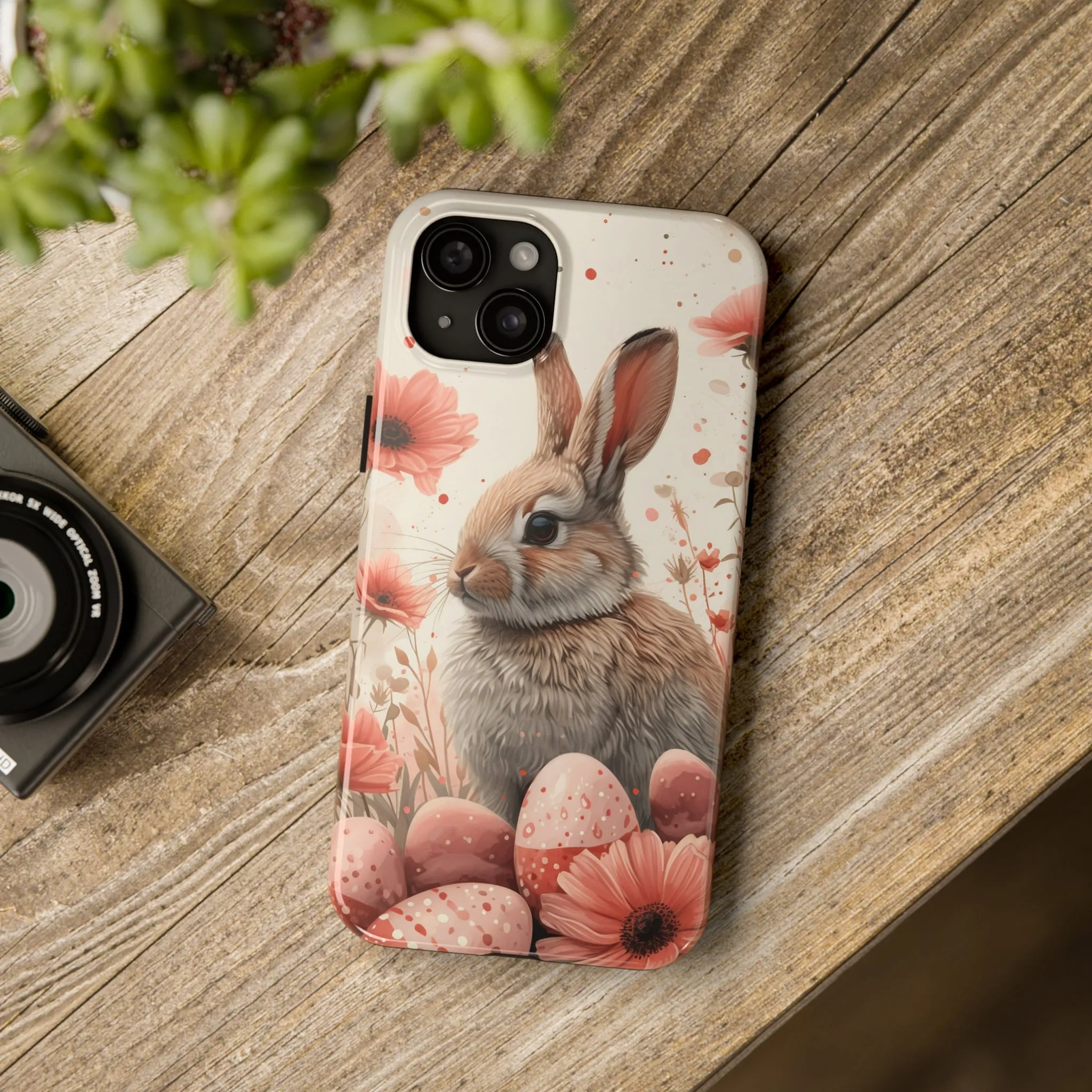 Watercolor Easter Bunny and Spring Flowers Design Phone Case- Lightweight, Impact Resistant Cover for iPhone 6, 6s, 12, 13, 14, 15