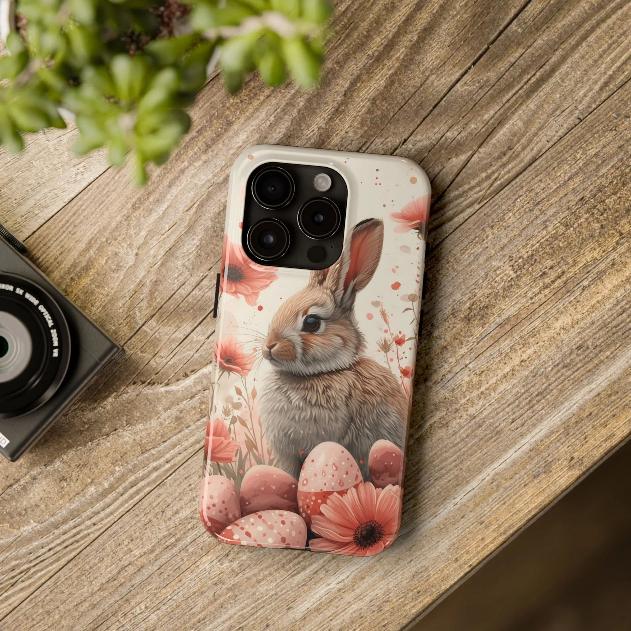 Watercolor Easter Bunny and Spring Flowers Design Phone Case- Lightweight, Impact Resistant Cover for iPhone 6, 6s, 12, 13, 14, 15