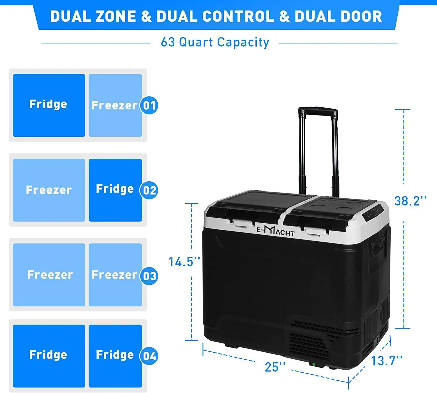 Wireless Connectivity 12V Car Fridge - 63QT with Dual Power Options and Wheels