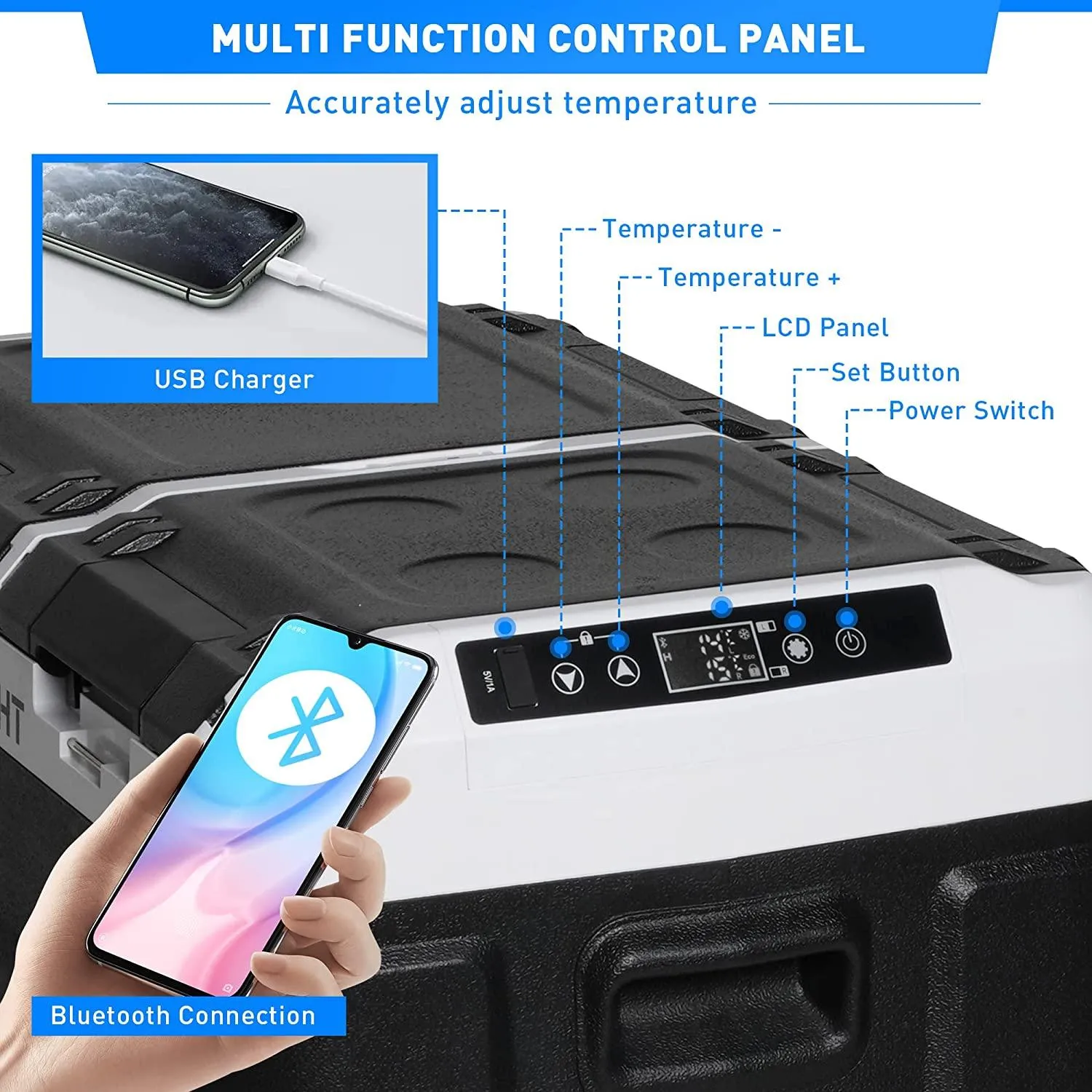 Wireless Connectivity 12V Car Fridge - 63QT with Dual Power Options and Wheels