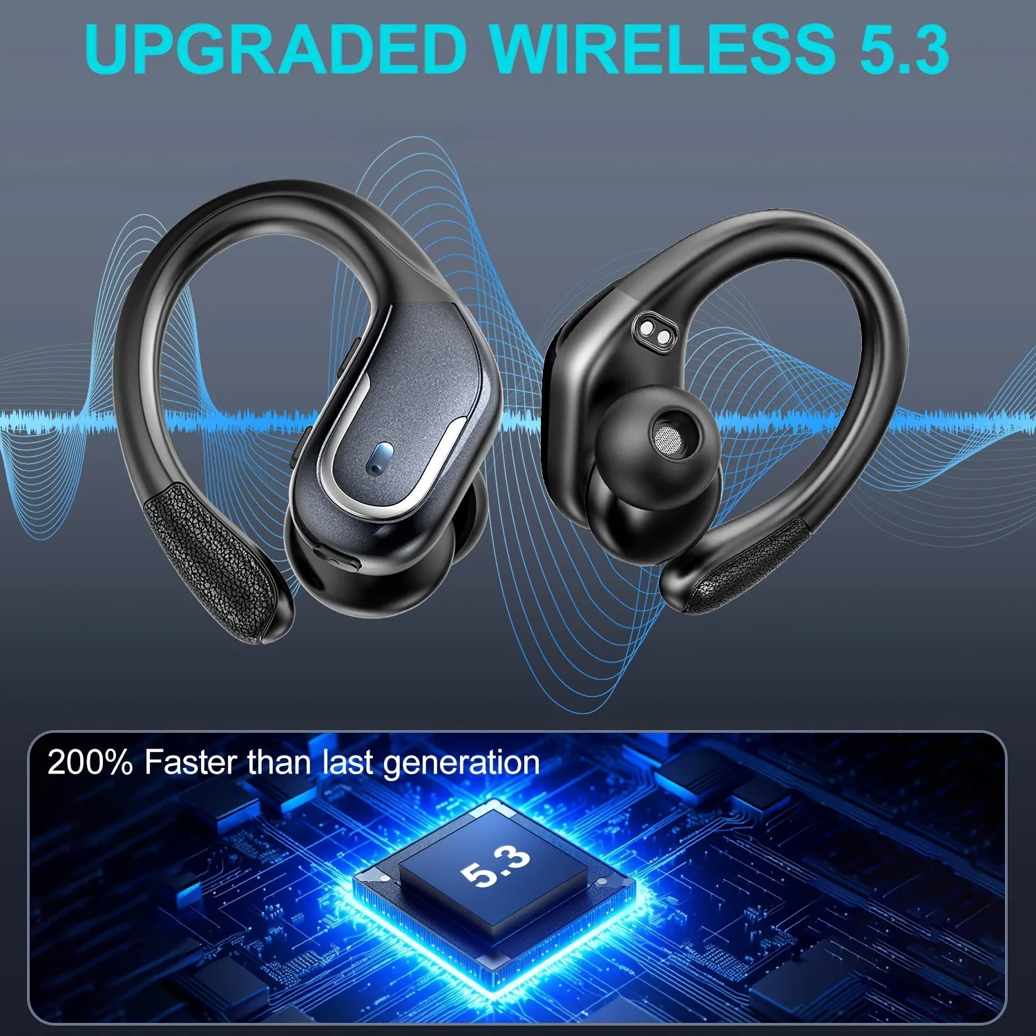 Wireless Earbuds, 90H Wireless 5.3 Headphones Wireless Running With ENC Noise Cancelling Mic, IP7 Waterproof Earphones 3D Deep Bass Over Ear, Sports Ear Buds Earhooks For IOS/Android