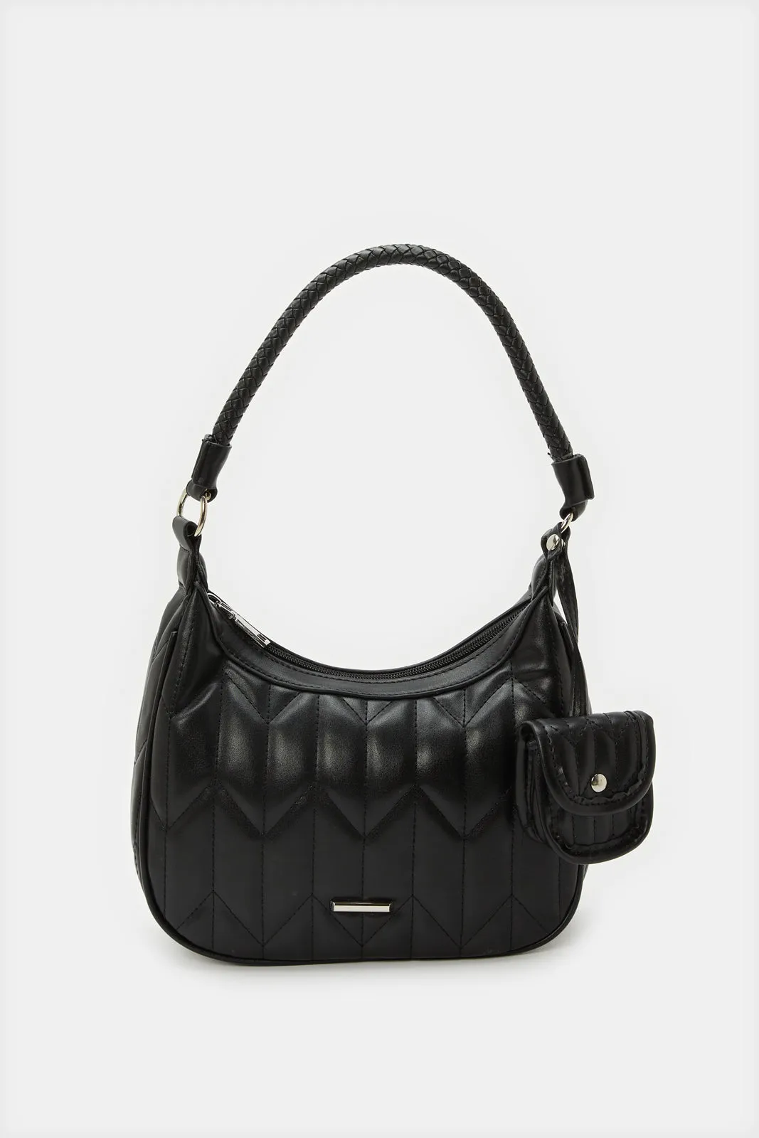 Women Black Quilted Day Bag With Small Coin Pouch