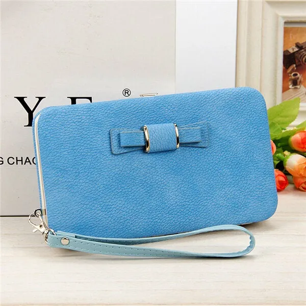 Women Candy Color Bowkot 5.5 Inch Phone Wallets Case Hasp Long Purse Clutches