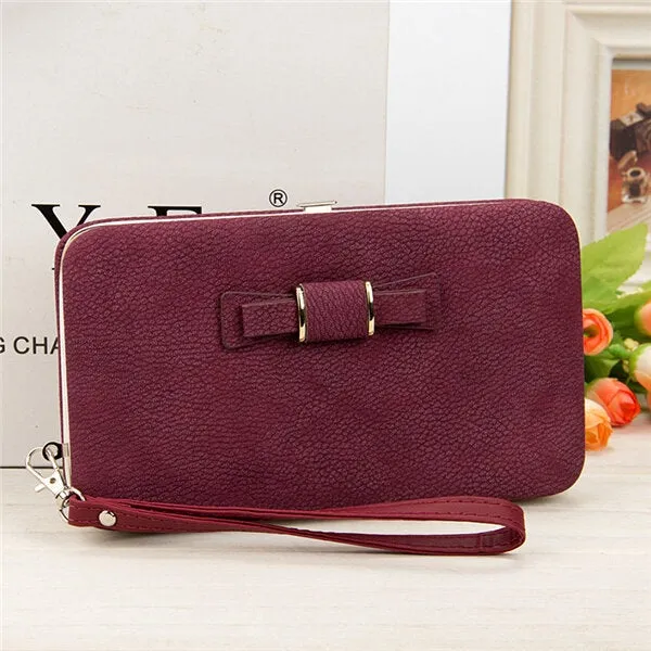 Women Candy Color Bowkot 5.5 Inch Phone Wallets Case Hasp Long Purse Clutches