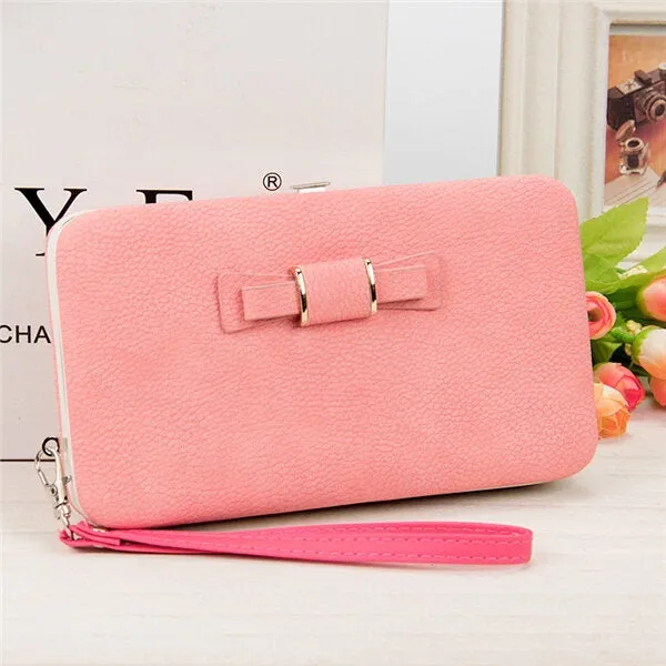 Women Candy Color Bowkot 5.5 Inch Phone Wallets Case Hasp Long Purse Clutches