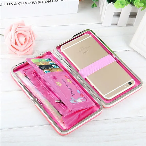 Women Candy Color Bowkot 5.5 Inch Phone Wallets Case Hasp Long Purse Clutches