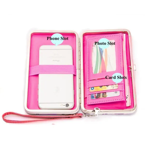 Women Candy Color Bowkot 5.5 Inch Phone Wallets Case Hasp Long Purse Clutches