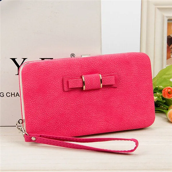 Women Candy Color Bowkot 5.5 Inch Phone Wallets Case Hasp Long Purse Clutches