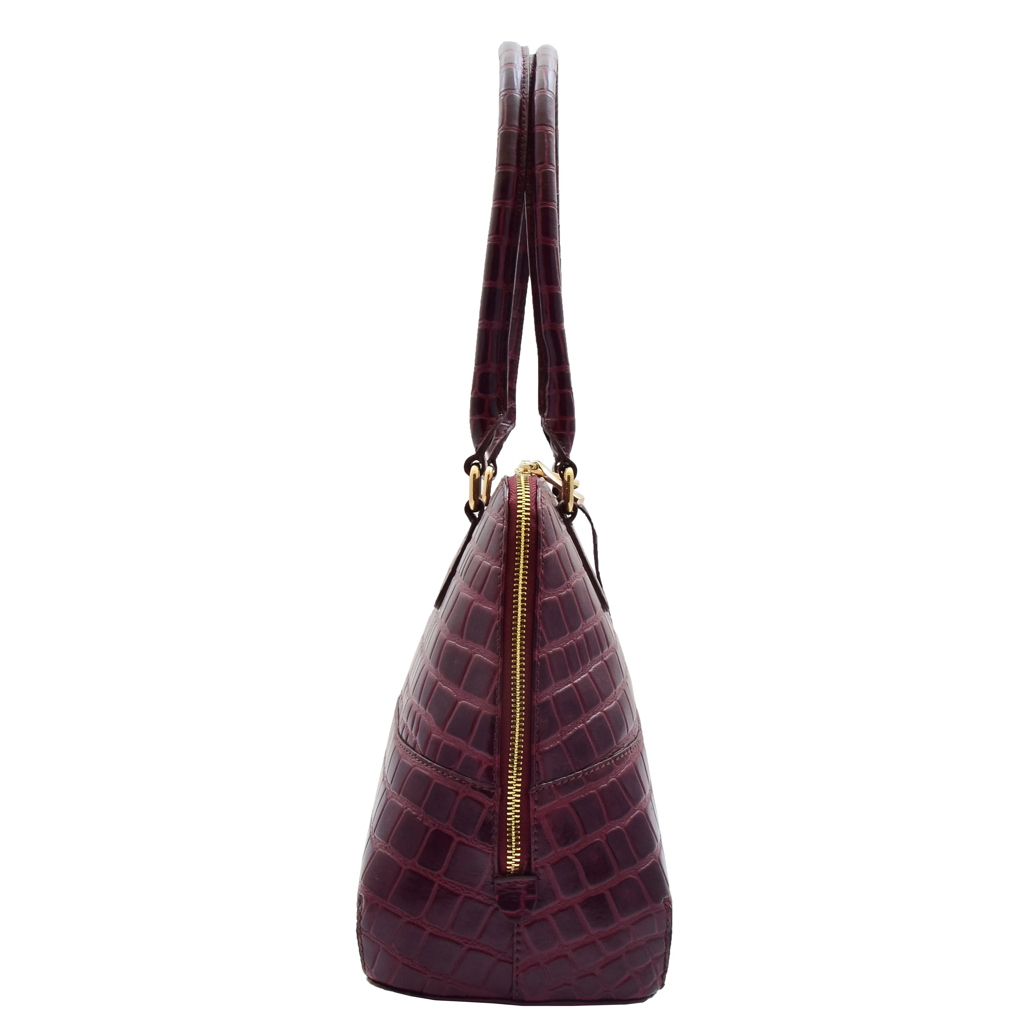 Womens Leather Hobo Bag Croc Print Annabelle Bordeaux