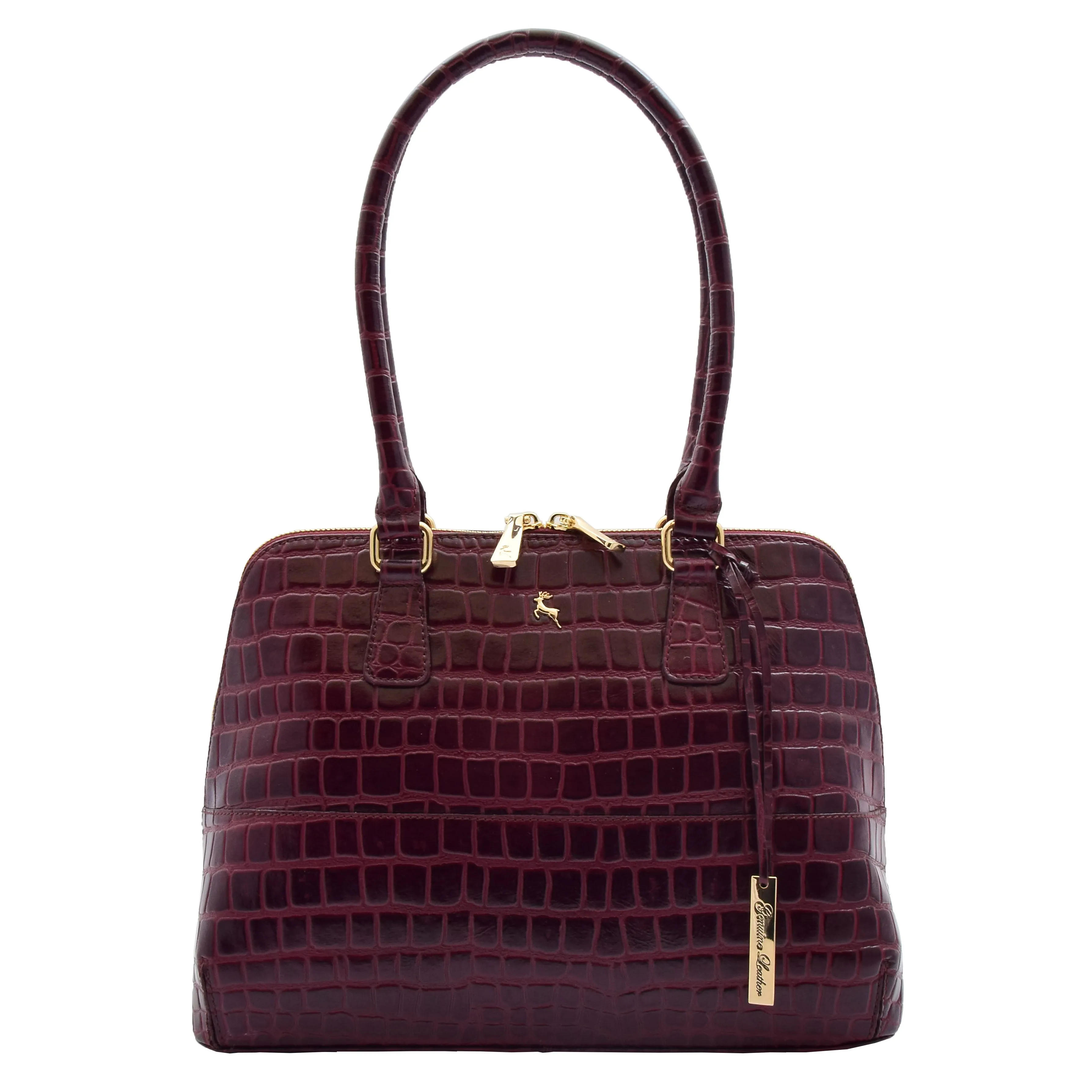 Womens Leather Hobo Bag Croc Print Annabelle Bordeaux