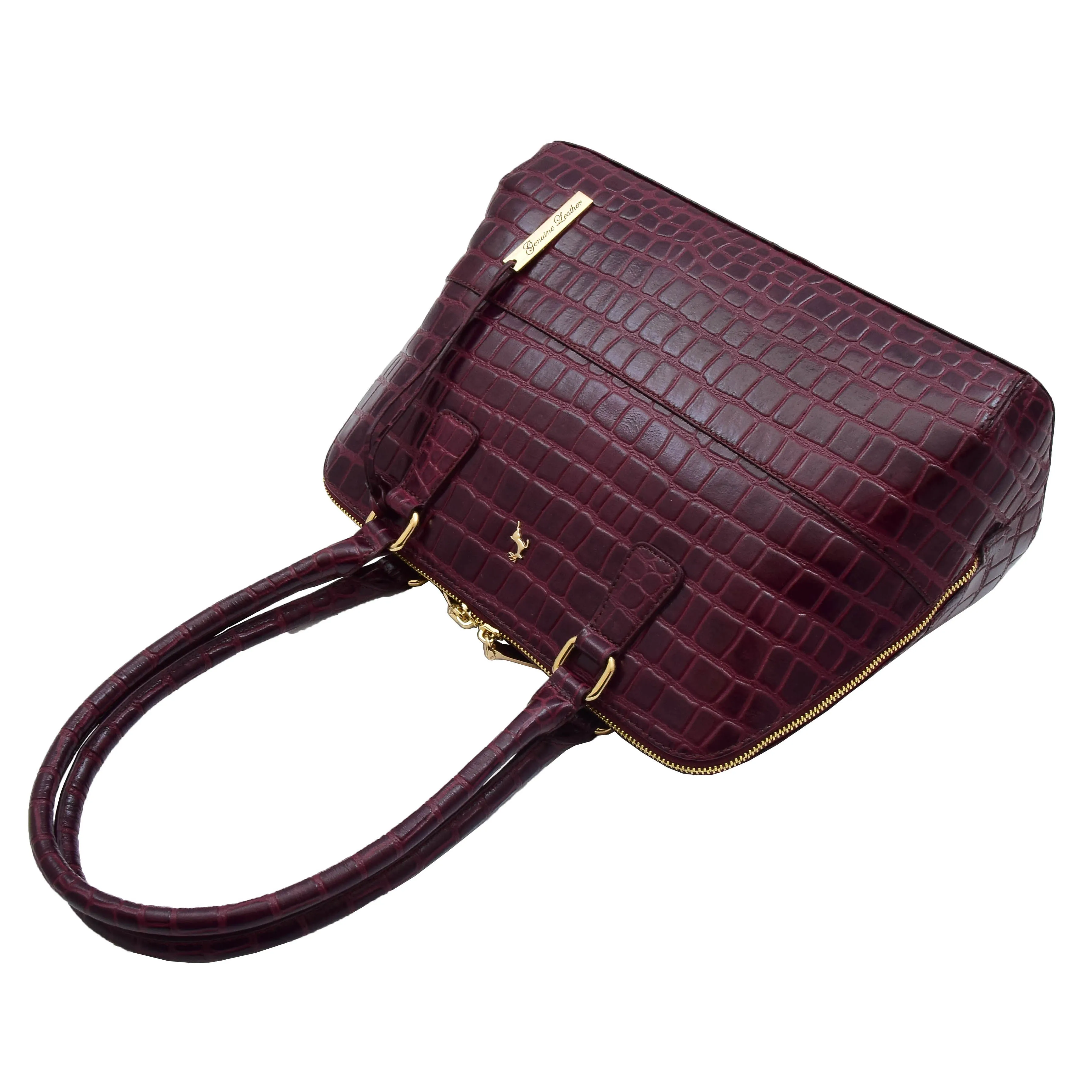 Womens Leather Hobo Bag Croc Print Annabelle Bordeaux