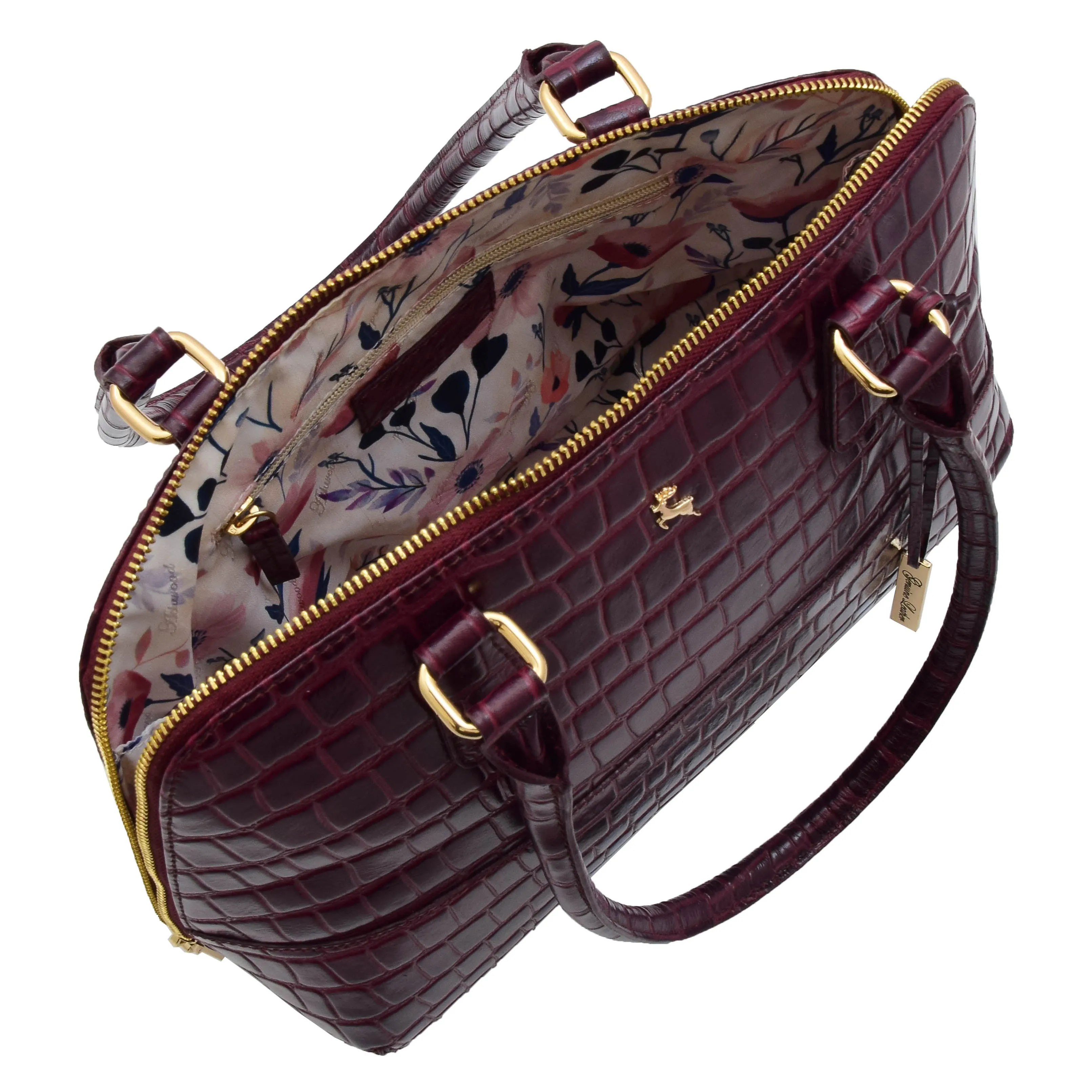 Womens Leather Hobo Bag Croc Print Annabelle Bordeaux