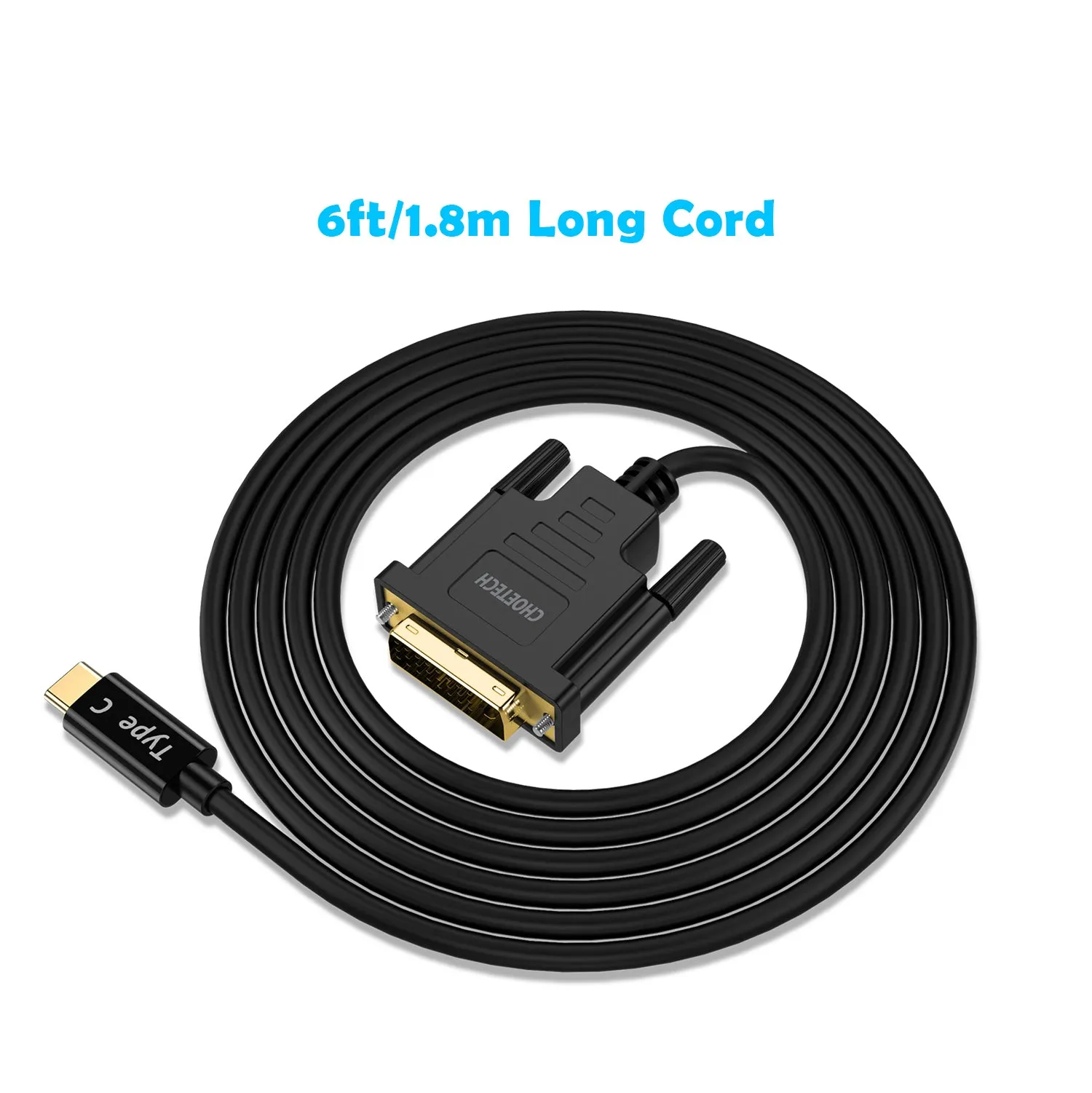 XCD-0018 CHOETECH USB C to DVI Cable 4K@30Hz (6FT/1.8M) USB Type C to DVI 24 1 Adapter