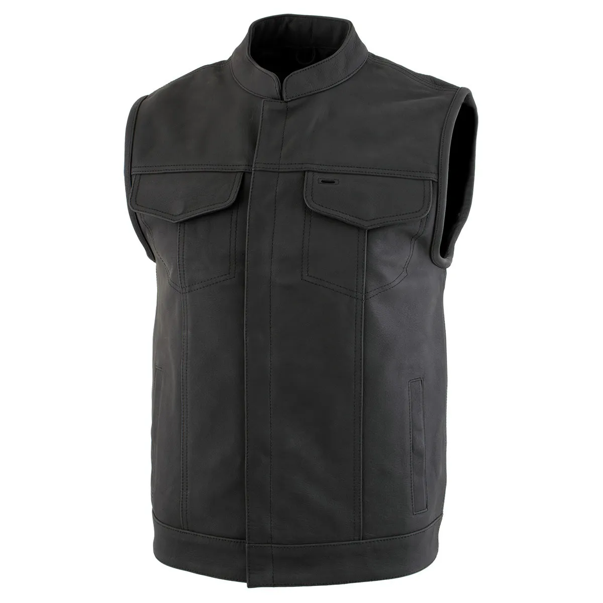 Xelement XS13001 Men's 'Barrage' Flat Black Club Leather Vest