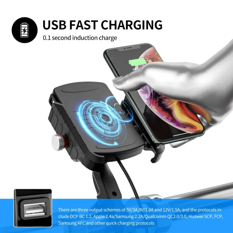 ZH-19414A1 Motorcycle Handlebar Qi USB Wireless Charging Phone Holder