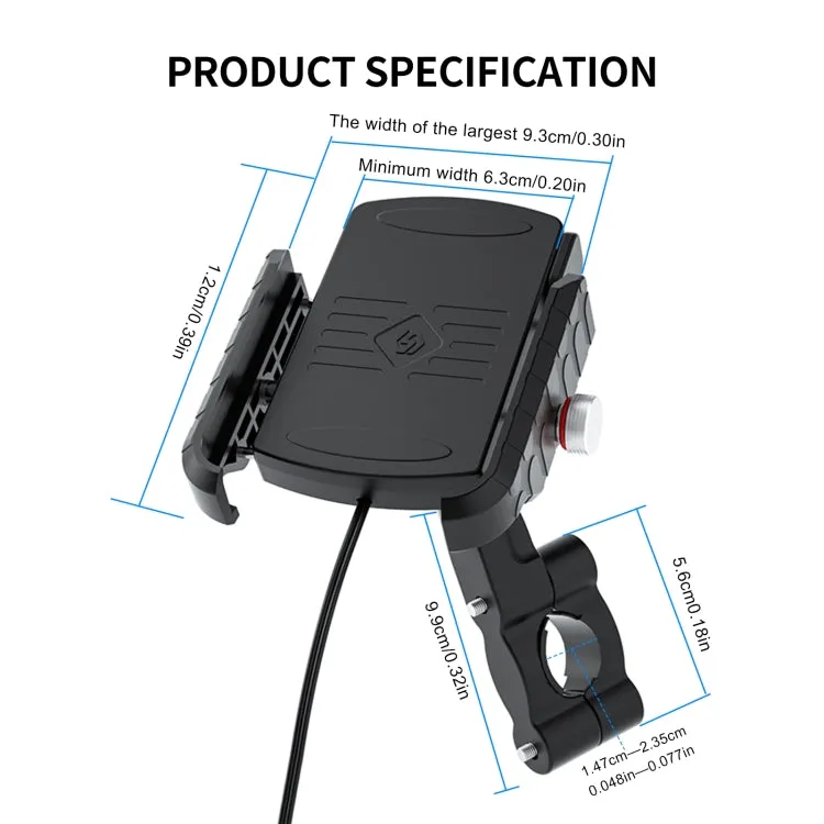 ZH-19414A1 Motorcycle Handlebar Qi USB Wireless Charging Phone Holder