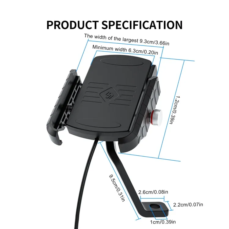 ZH-19414A2 M9 Motorcycle 2 in 1 Wireless   USB Charging Mobile Phone Bracket, Rearview Mirror Type